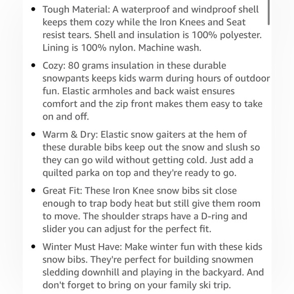 Kids Iron Knee Winter Snow Bibs - Picture 8 of 8